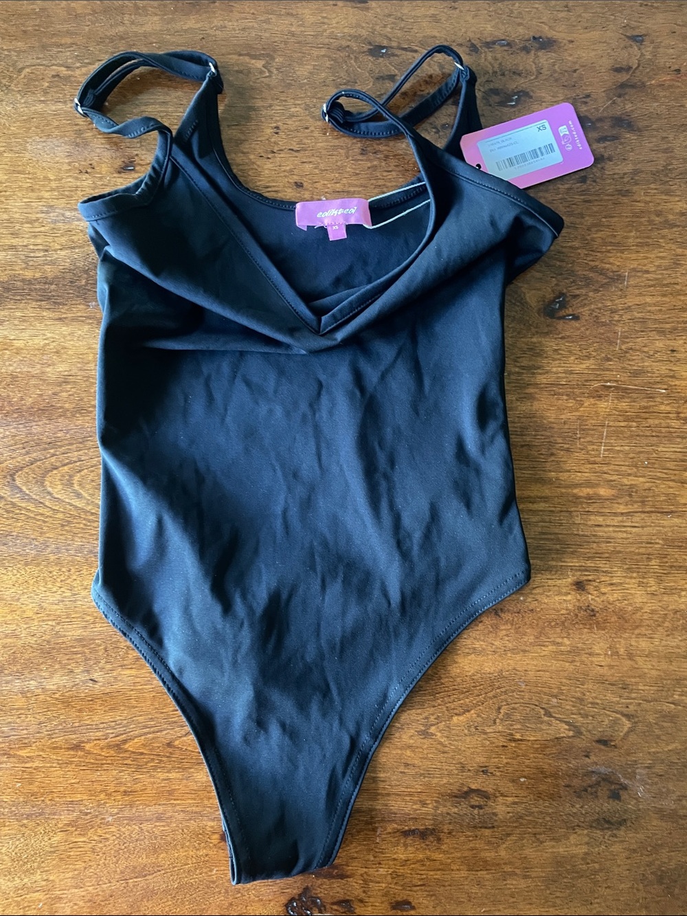 Edikted Black One-Piece  thong body suit with adjustable straps